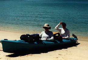 Two happy paddlers arrive at Tonga Bay